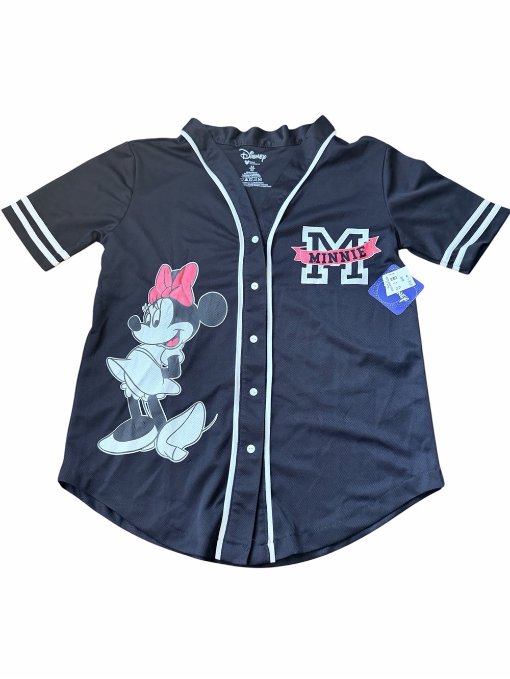 DISNEY Minnie Mouse Black Spirit Jersey Top Women’s Size Medium BRAND NEW